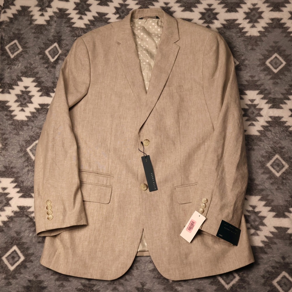 Perry Ellis Mens Tan Linen Blend 2 Button Blazer Sport Coat 42R New